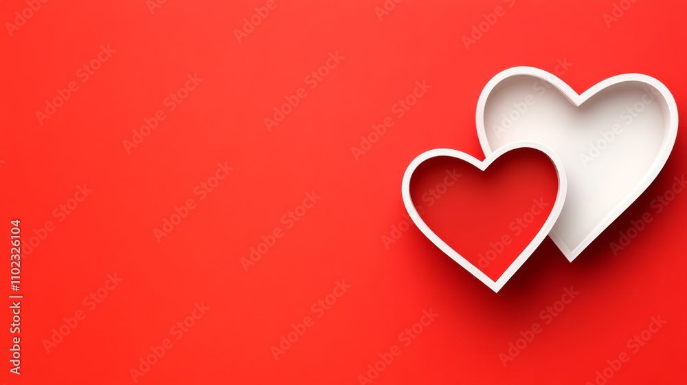 Red background with two hearts on it. The hearts are white and are placed in the middle of the red background Red background with two hearts on it. The hearts are white and are placed in the middle of the red background