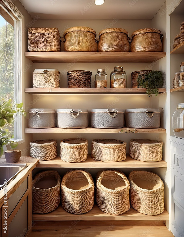 stylish kitchen pantry with organized shelves and woven baskets chic storage solutions stylish kitchen pantry with organized shelves and woven baskets chic storage solutions