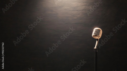 Golden Microphone on Stage Spotlight