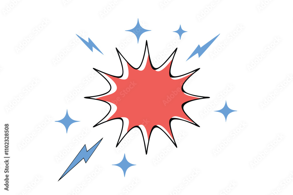 Vibrant Comic Book Explosion with Red Starburst and Lightning Bolts Vibrant Comic Book Explosion with Red Starburst and Lightning Bolts