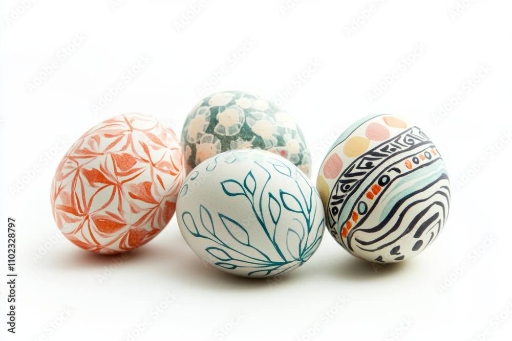 Decorative Easter eggs showcasing intricate patterns and vibrant colors in a bright, minimalistic setting during the spring celebration Decorative Easter eggs showcasing intricate patterns and vibrant colors in a bright, minimalistic setting during the spring celebration