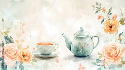 Elegant tea set with flowers accentuating soft pastel colors