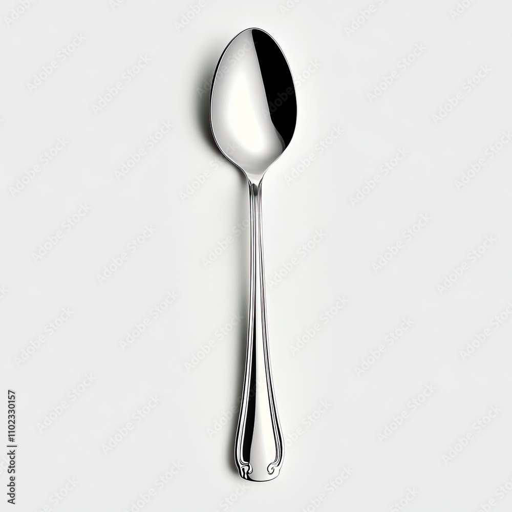 Elegant and Polished Silver Spoon Isolated on Light Background, Perfect for Culinary Images, Table Settings, or Food Photography Concepts