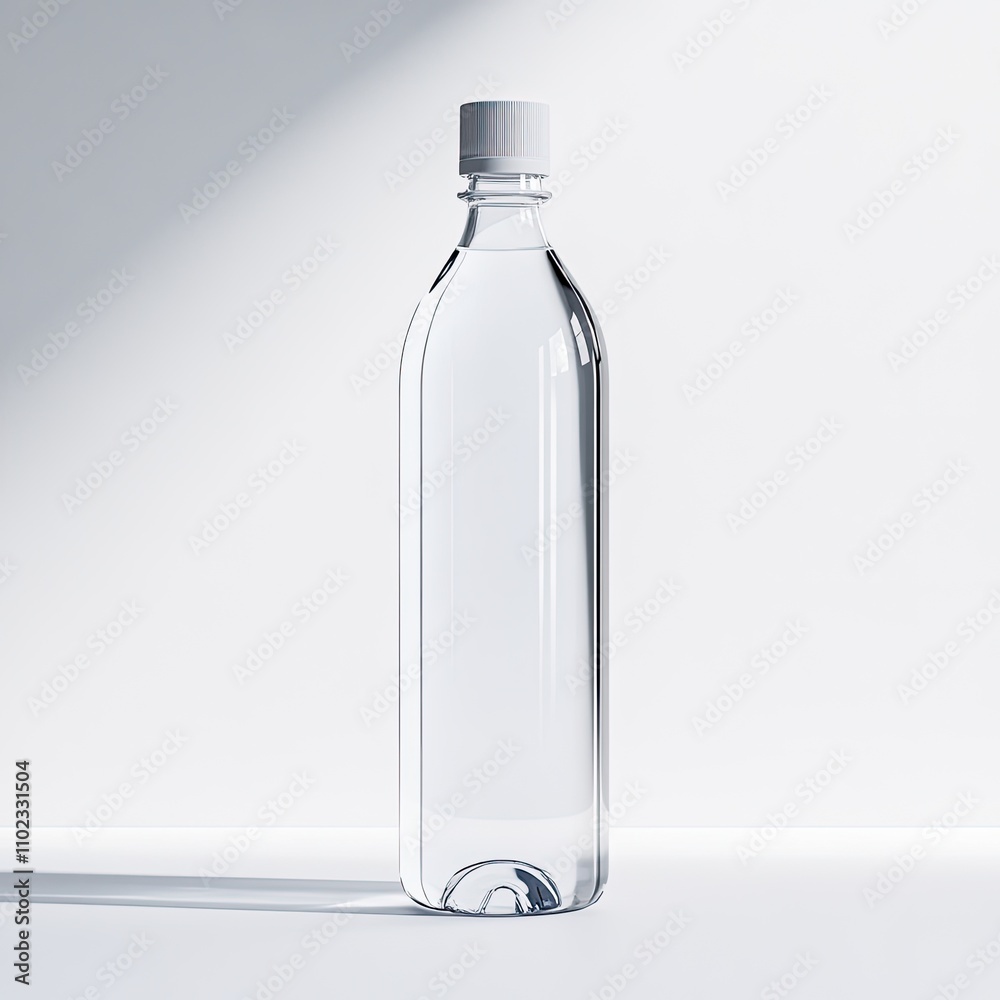 Transparent Water Bottle with Cap on Bright Surface, Ideal for Health, Hydration, and Fitness Lifestyle Background, Minimalist Aesthetic in Natural Light Transparent Water Bottle with Cap on Bright Surface, Ideal for Health, Hydration, and Fitness Lifestyle Background, Minimalist Aesthetic in Natural Light