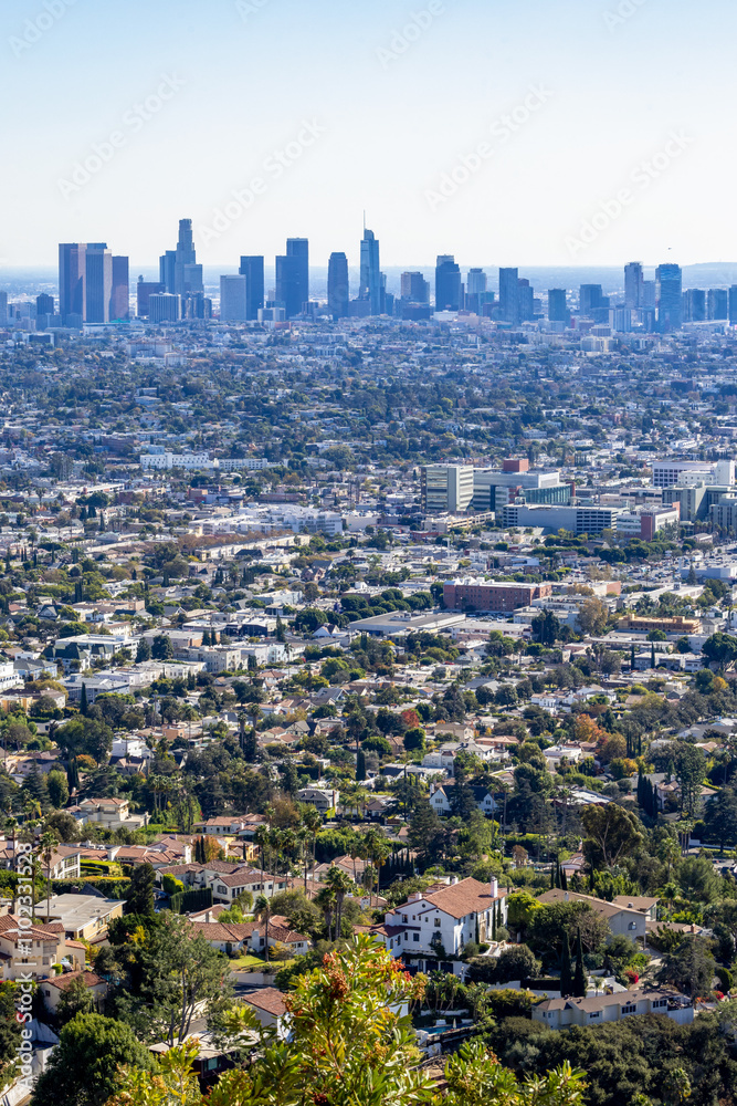 Aerial view of Los Angeles, California, from the hill of Griffith Park Aerial view of Los Angeles, California, from the hill of Griffith Park