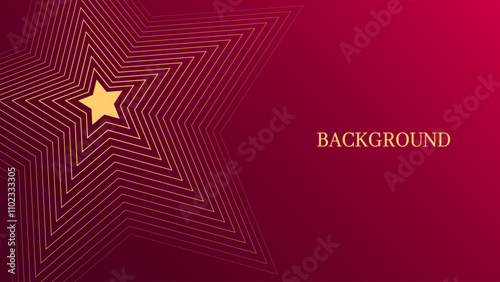 Wine red abstract background with yellow blended lines pattern, modern geometric outline star. Christmas or New Year banner template	
