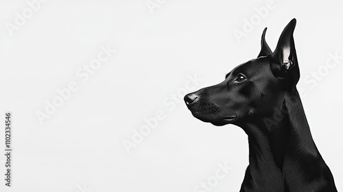 Majestic Profile of a Black Dog Against a Minimalist Background Capturing Elegance and Strength in Every Detail, Focused on Its Noble Features and Graceful Presence