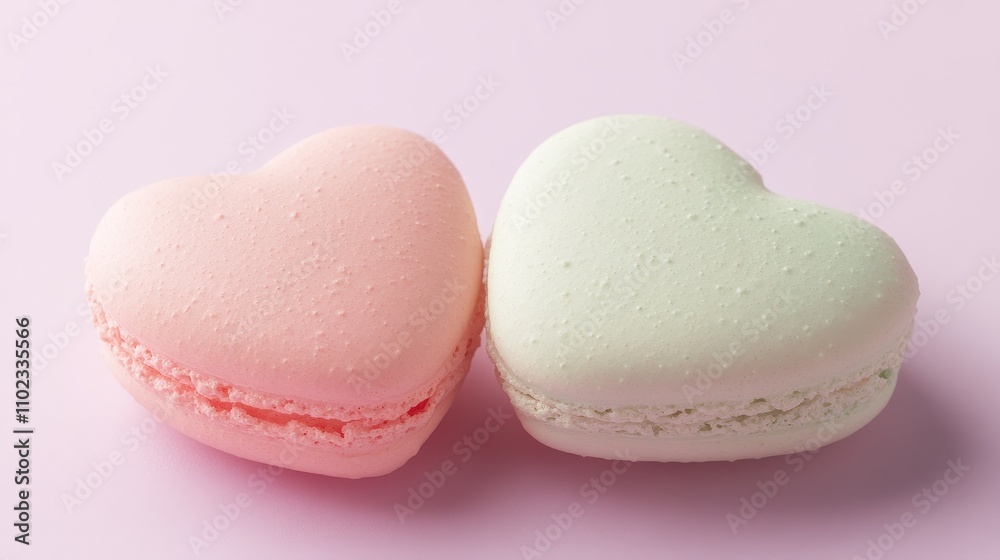 Delicate Heart-Shaped Macarons on a Pastel Pink Background Delicate Heart-Shaped Macarons on a Pastel Pink Background