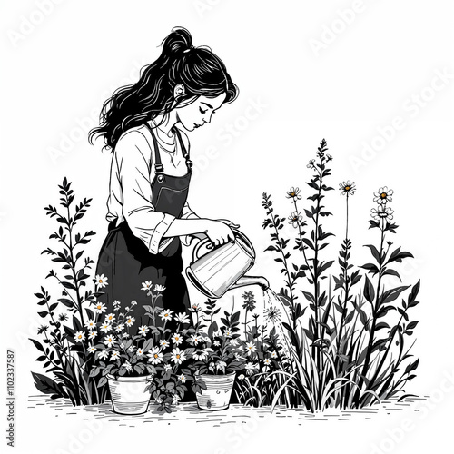 Illustration of a woman with a watering can