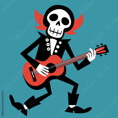 A skeleton playing the guitar