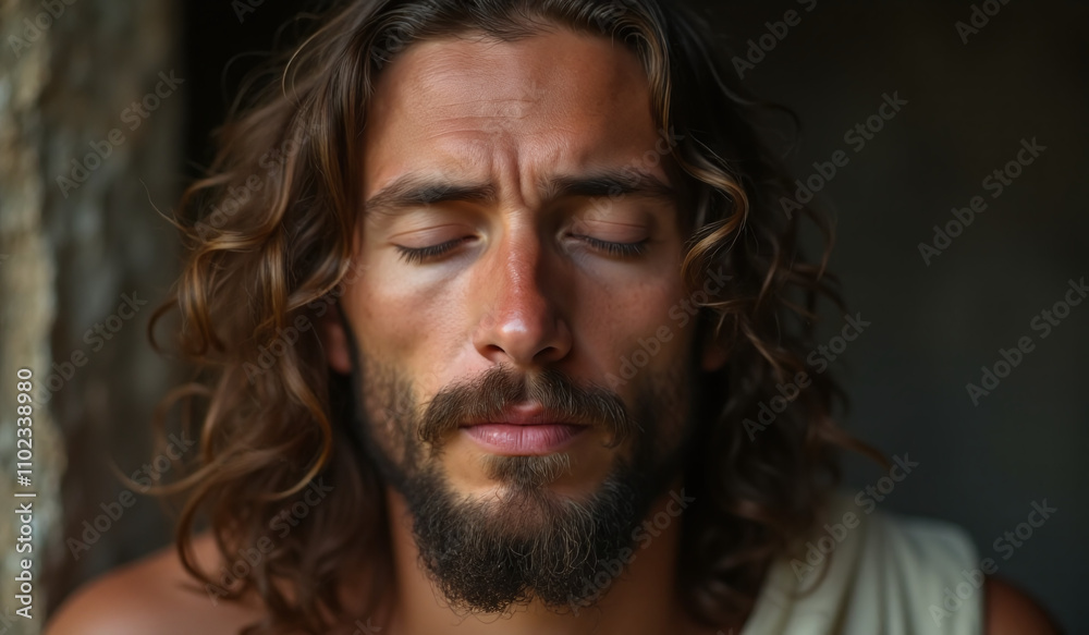 serene moment captured portrait jesus emotive peaceful expression serene moment captured portrait jesus emotive peaceful expression