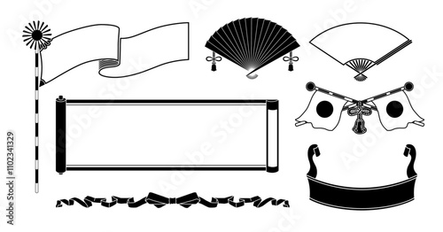 和風モチーフのモノクロ和風レトロなデザインのラベルセット