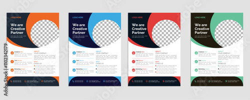 a bundle of 4 templates of different colors a4 flyer template. marketing, business proposal, promotion, advertise, publication. business flyer and editable vector template design.