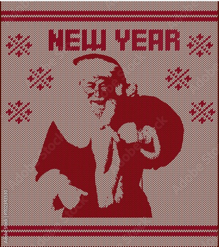 Knitted Christmas sweater pattern featuring Santa and New Year celebration design