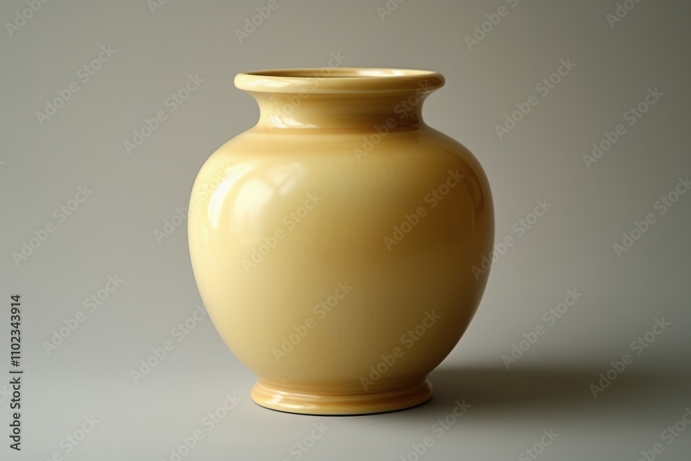 Yellow ceramic vase with a glossy finish on neutral background Yellow ceramic vase with a glossy finish on neutral background