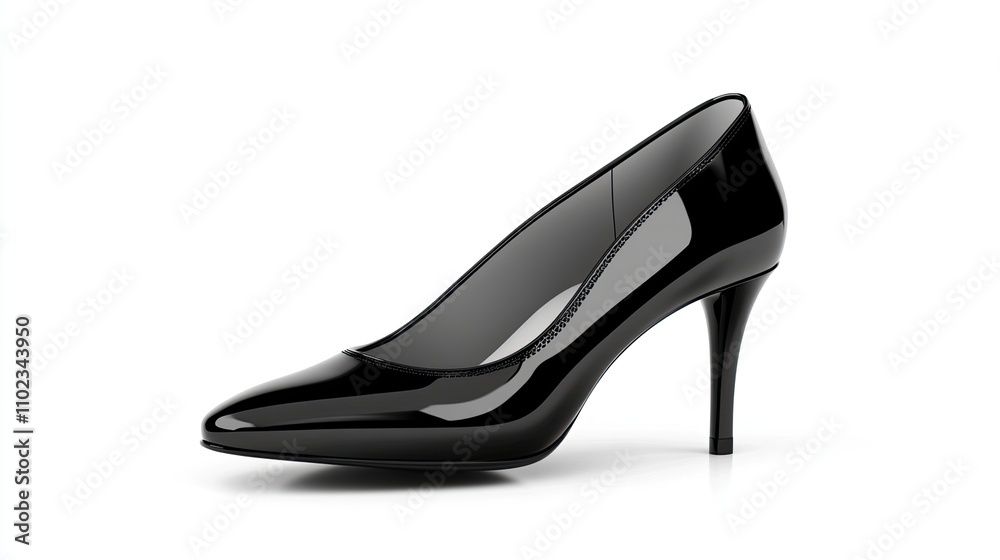 Elegant Black High Heel Shoe Displaying Modern Design and Glossy Finish on a Clean White Background for Fashion and Footwear Showcase Elegant Black High Heel Shoe Displaying Modern Design and Glossy Finish on a Clean White Background for Fashion and Footwear Showcase