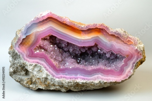 Pink Agate Geode: Crystalline Formation in Natural Purple Rock