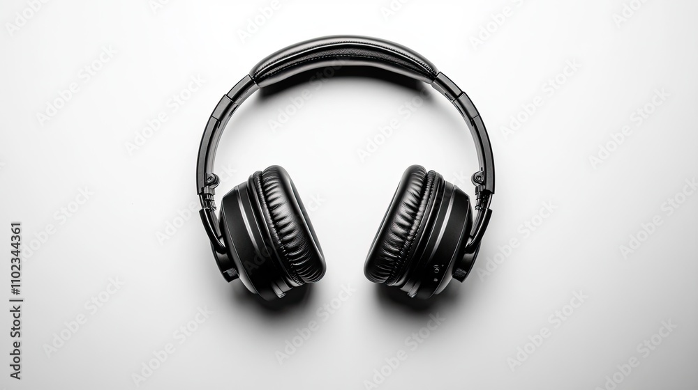 Stylish Black Over-Ear Headphones with Soft Cushions and Adjustable Headband on a Minimalist White Background for Audio and Music Enthusiasts Stylish Black Over-Ear Headphones with Soft Cushions and Adjustable Headband on a Minimalist White Background for Audio and Music Enthusiasts