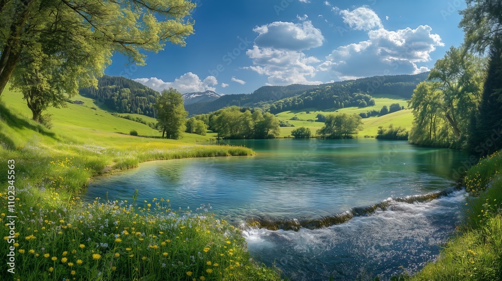 Discover the stunning Areuse River in Neuenburger Jura, with lush hills and tranquil, clear waters.