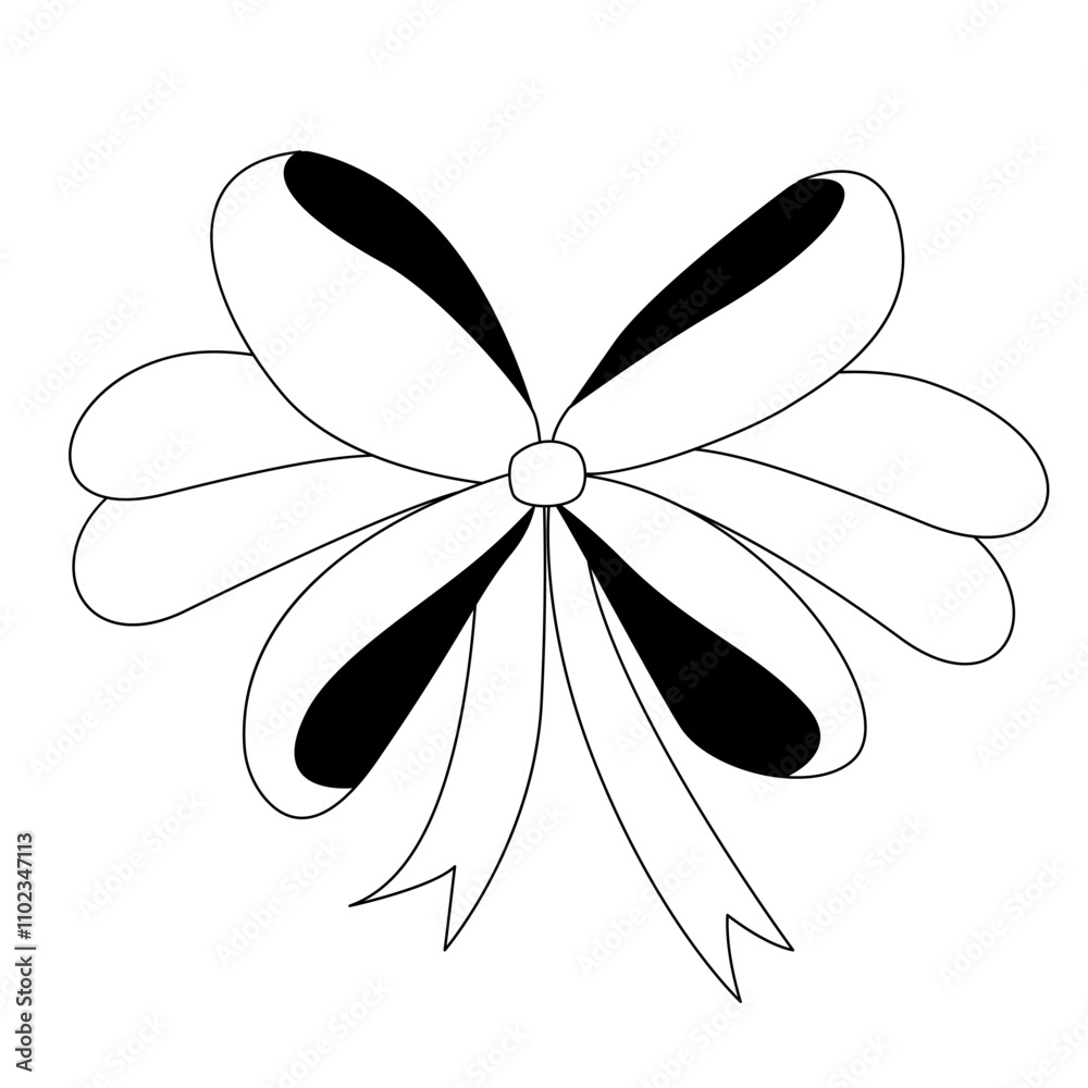 A collection of hand-drawn ribbon bows. Black and white bows for Christmas gifts, gift cards and luxury packaging isolated on white background A collection of hand-drawn ribbon bows. Black and white bows for Christmas gifts, gift cards and luxury packaging isolated on white background