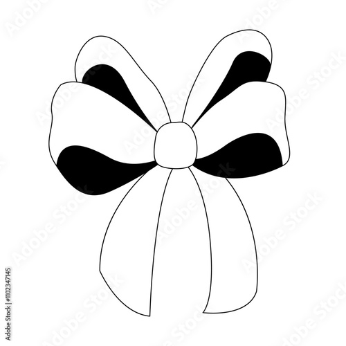 A collection of hand-drawn ribbon bows. Black and white bows for Christmas gifts, gift cards and luxury packaging isolated on white background