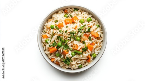 A vibrant bowl of rice mixed with colorful vegetables, showcasing a healthy and appetizing dish perfect for a variety of meals.