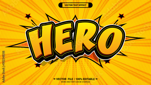 Hero comic book pop art style 3d editable vector text effect 