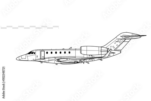 Cessna 750 Citation X plus. Vector drawing of business jet aircraft. Side view. Image for illustration and infographics.