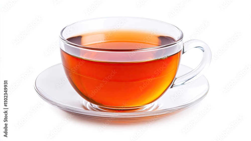 Transparent Glass Cup Filled with Aromatic Brown Tea on a White Background, Capturing Warmth and Comfort in a Simple Yet Elegant Presentation Transparent Glass Cup Filled with Aromatic Brown Tea on a White Background, Capturing Warmth and Comfort in a Simple Yet Elegant Presentation