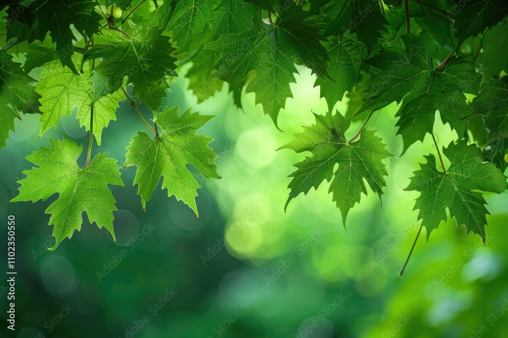 Green summer studio background.Silhouette of grape leaves.Vertical composition Green summer studio background.Silhouette of grape leaves.Vertical composition