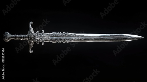 Silver Sword. An Ancient and Mysterious Blade in a Gothic Snowy Landscape photo