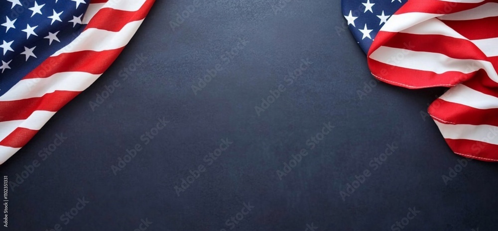Obraz premium American flag corners on dark blue background.