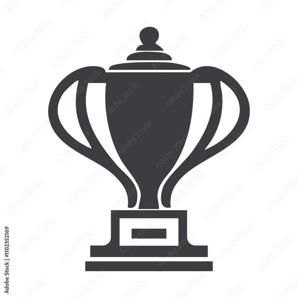 Trophy Icon, Black Silhouette Front View, Simple Flat Vector Illustration on White Background, Reward symbol sign for web and mobile Trophy Icon, Black Silhouette Front View, Simple Flat Vector Illustration on White Background, Reward symbol sign for web and mobile