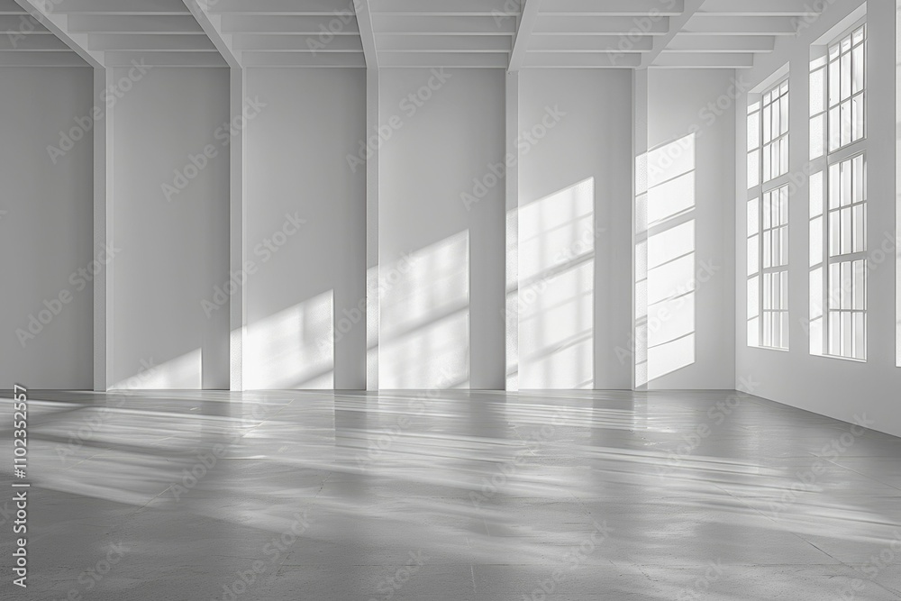 Fototapeta premium White room interior studio with soft light and product display.
