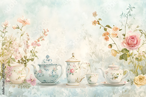 Nostalgic Elegance: Embrace the Essence of Vintage Tea Time with Delicate Floral Designs and Classic Tea Elements