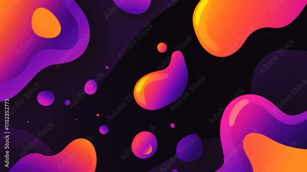 Abstract retro-inspired background featuring vibrant blobs of glowing purple, orange, and pink, floating in deep black space. Fluid, glossy textures evoke a futuristic lava lamp aesthetic. Abstract retro-inspired background featuring vibrant blobs of glowing purple, orange, and pink, floating in deep black space. Fluid, glossy textures evoke a futuristic lava lamp aesthetic.
