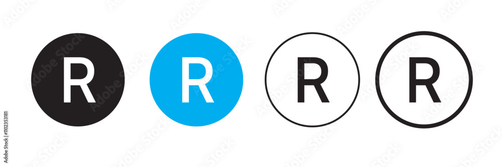 Registered trademark icons. Intellectual property sign. Vector illustration isolated on white background. Set of bold and thin registered trademark icon. Registered trademark icons. Intellectual property sign. Vector illustration isolated on white background. Set of bold and thin registered trademark icon.