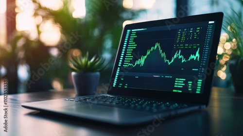 Sleek Laptop Displaying Data Analysis - Data analysis, stock market, financial technology, investment, growth