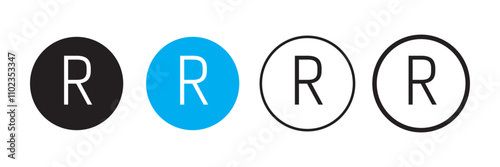 R mark. patent trademark r circle icon set. registered R pictogram.