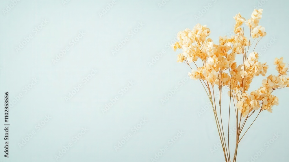 Aesthetic arrangement of dried yellow flowers against a soft blue background, perfect for home decor and minimalist design. Aesthetic arrangement of dried yellow flowers against a soft blue background, perfect for home decor and minimalist design.