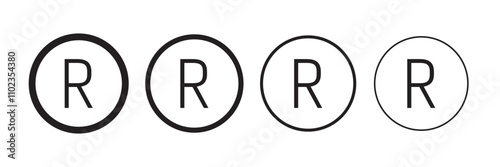 Registered trademark vector icon set black filled and outlined style.