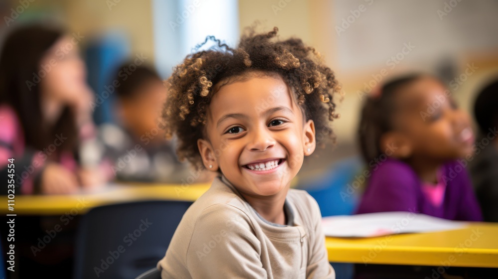 A young student with a radiant smile sits attentively at a classroom desk, surrounded by peers, embodying youthful enthusiasm and curiosity. A young student with a radiant smile sits attentively at a classroom desk, surrounded by peers, embodying youthful enthusiasm and curiosity.