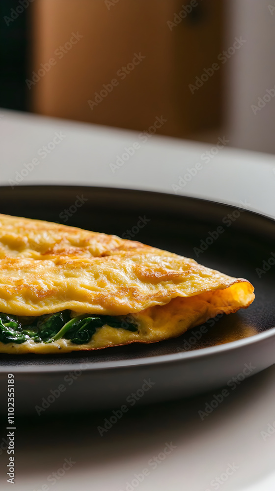 Healthy spinach omelet promoting wellness and biohacking on modern plate Healthy spinach omelet promoting wellness and biohacking on modern plate