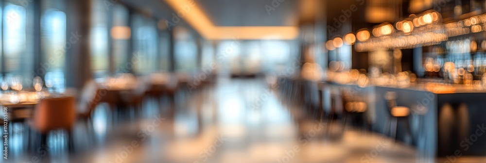 Blurred Upscale Restaurant Interior with Bokeh, Defocused Modern Dining Room Background Blurred Upscale Restaurant Interior with Bokeh, Defocused Modern Dining Room Background