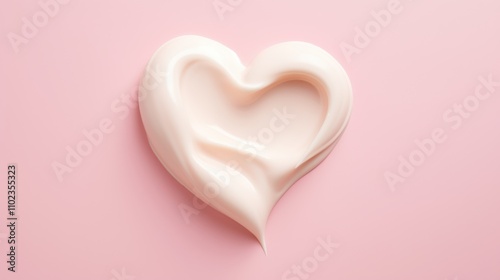 A smooth, creamy heart shape elegantly rests on a pastel background, exuding softness and warmth.