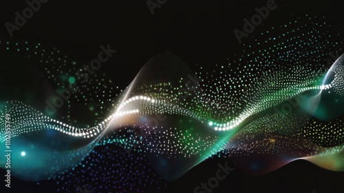Futuristic abstract backgrounds featuring neon green, blue, and white digital circuit patterns on a black backdrop. Intricate designs mimic a high-tech motherboard with glowing, dynamic lines and dots