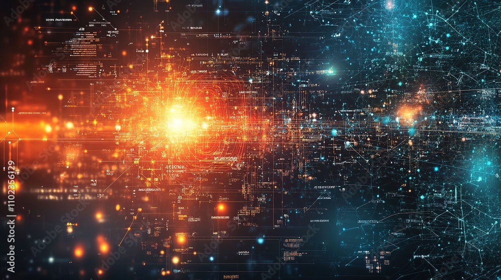 A vibrant digital landscape showcasing abstract data patterns, bursts of light, and cosmic elements, symbolizing technology and advanced information. A vibrant digital landscape showcasing abstract data patterns, bursts of light, and cosmic elements, symbolizing technology and advanced information.