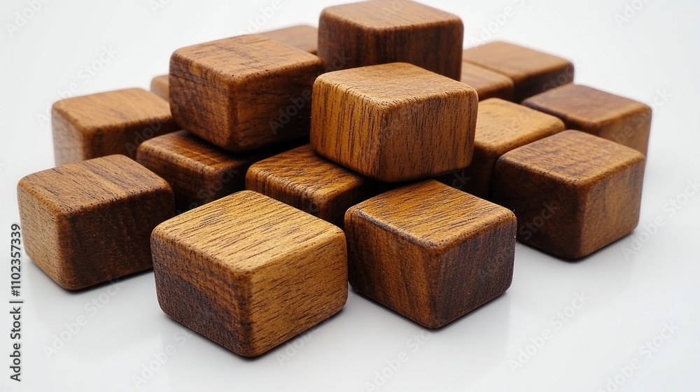 Wooden blocks arranged in an artistic display on a white background Wooden blocks arranged in an artistic display on a white background