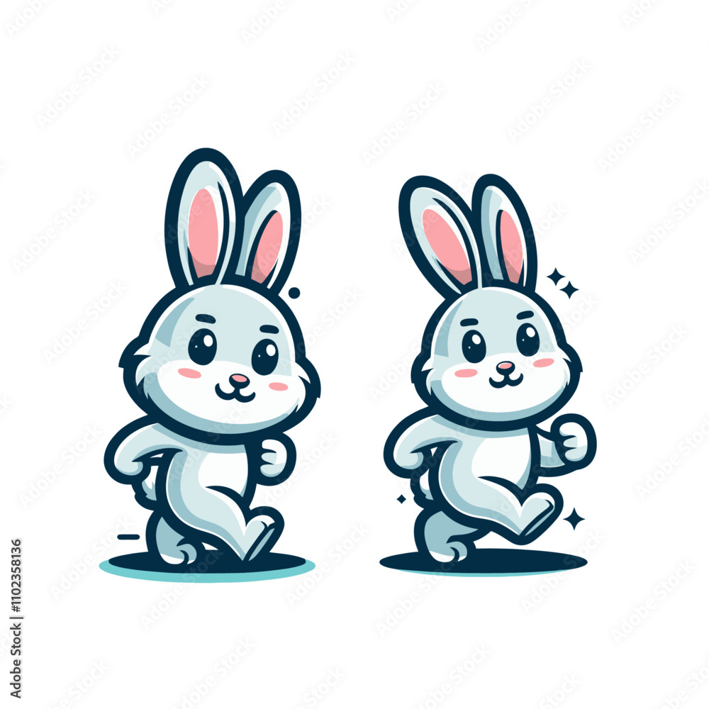 Fototapeta premium Rabbit bunny mascot walking. Modern Isolated vector illustration