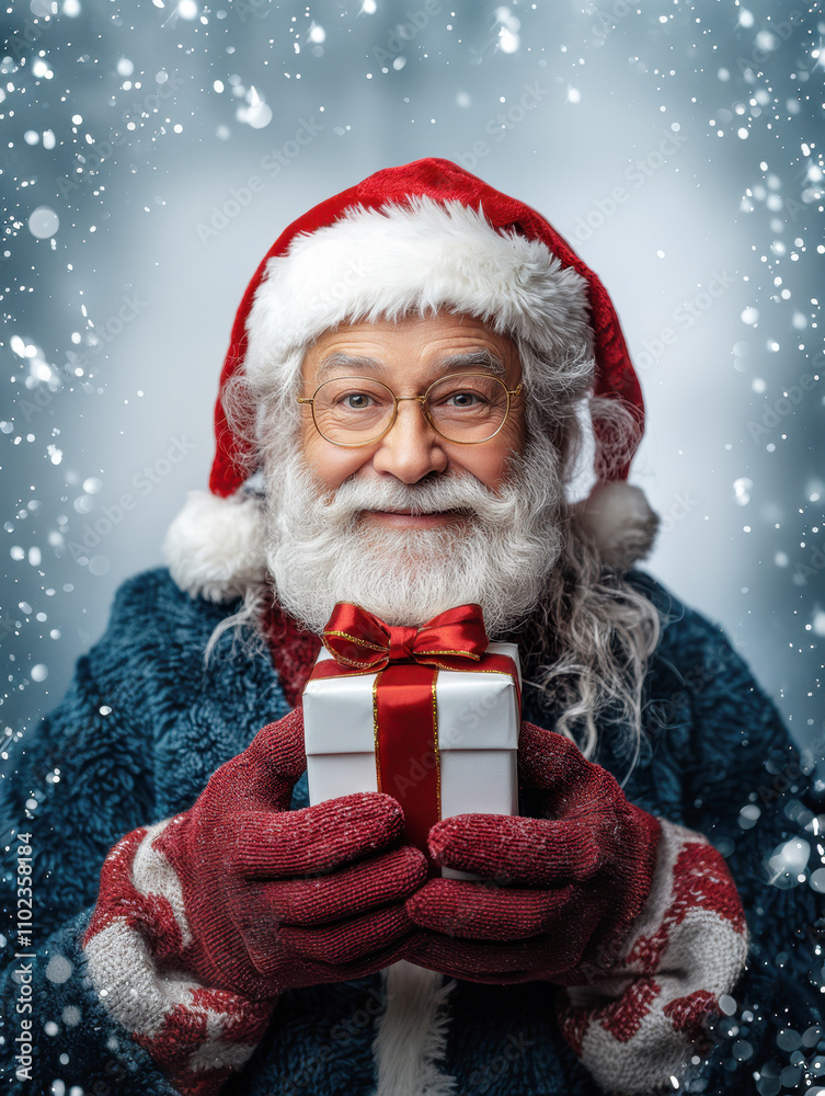 Santa Claus holds out a box with a gift Santa Claus holds out a box with a gift